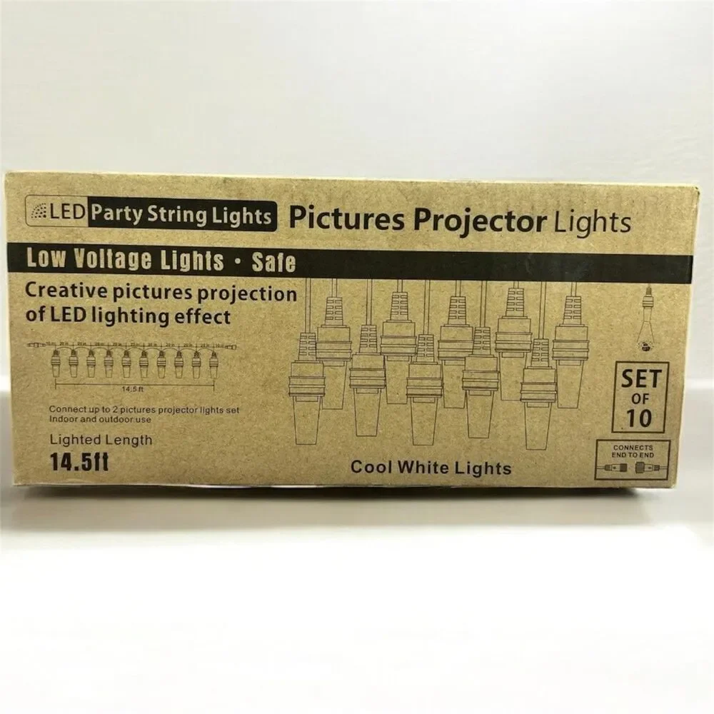 Snowman Picture Projector String Lights 10 LED Christmas Snowflake White 14.5ft